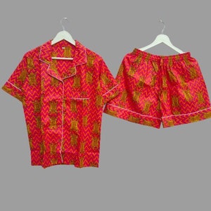 Indian Soft Cotton Pajama Shorts, Nightwear Dress, Loungewear, Summer Clothing, Women&#39;s Comfortable Pajama Set
