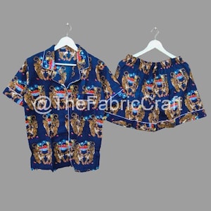 New Animal Printed Cotton Pajama Set, Indian Handmade Pj Set, Block Print Night suit, Bridesmaid Proposal, Gift For Her