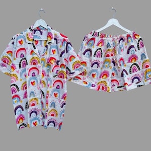 Women&#39;s Cotton Pajama Set: Rainbow Sleep Shorts