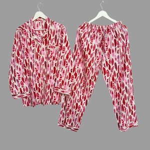 Floral Matching Cotton Pajamas Shirt pant set for holidays or getting ready photoshoot. Daily use Pajamas. Lief Print.