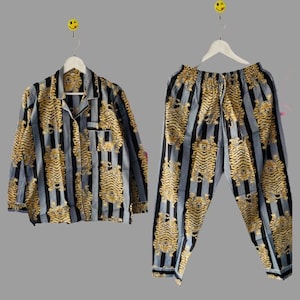 Tiger Print Cotton Pajama Set: Soft Indian Night Suit