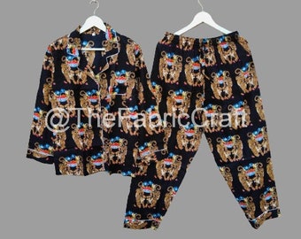 手作りの虎柄コットンパジャマセット：柔らかな夏のパジャマ