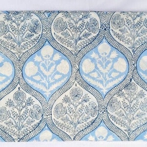 Hand Block Print Light Blue Fabric, Indian Fabric, Cotton Fabric, Fabric For Dress, Sewing Fabric, Women&#39;s Clothing, Fabric By Yard