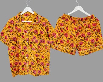 Handmade Block Print Cotton Pajama Set: Indian Night Suit