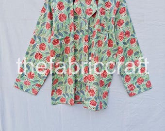 Blommigt handtryckt bomullspyjamaset: Indiska loungekläder