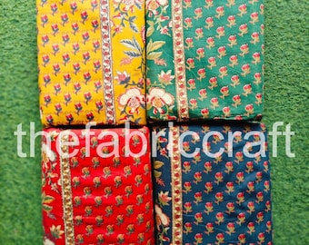 Hand Block Printed Cotton Fabric: Indian Floral Print, Boho Style By The Yard