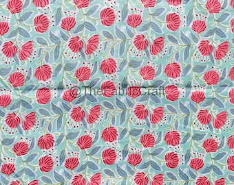 Floral Printed Cotton Fabric: Lightweight Indian Block Print Sewing Material
