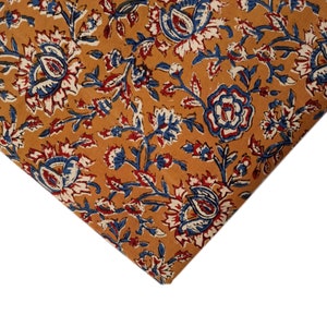 手彫りブロックプリントのコットン生地：カラムカリ花柄ドレス生地