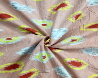 Handmade Indian Cotton Fabric: Ikat Print Sewing Quilting Fabric