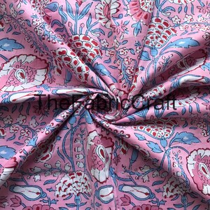 Pink Floral Print Block Print Fabric, Indian Cotton Fabric, Quilting Cotton, Fabric For Dress, Sewing, Craft