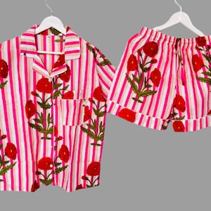 Floral Print Cotton Pajama Set: Indian Block Print Loungewear