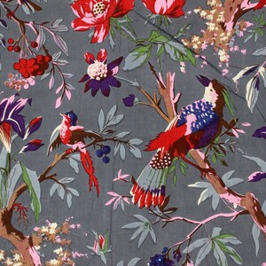 Indian Handmade Soft & Pure Cotton Fabric By The Yard, Bird Print Fabric, Grey Fabric, Dressmaking Fabric, Sewing Fabric, Quilting Fabric