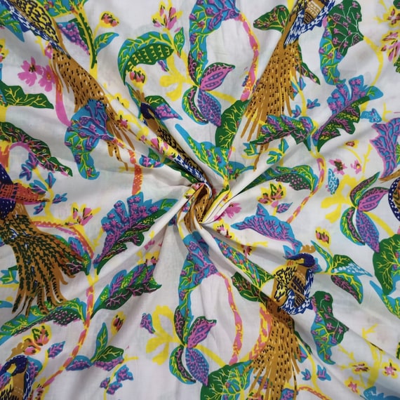 New Bird Print Fabric Indian Soft Cotton Fabric by the Yard 