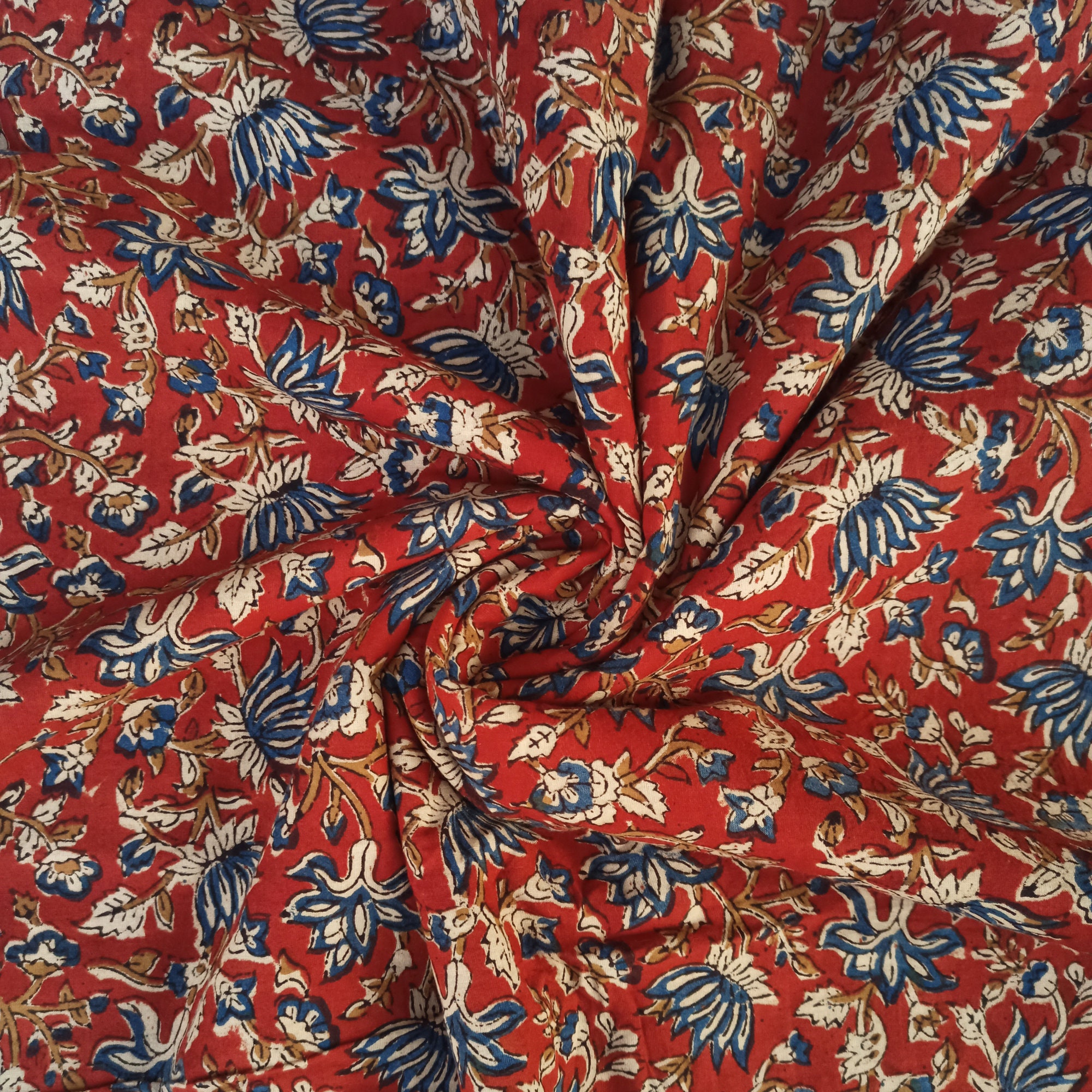 Indian Block Print Fabric 5 Yard By Fabric Red Floral Print Etsy