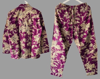 Hand Block Print Women&#39;s Pyjamas/ Cotton Pyjamas Set / Indian Floral Pajamas / Gift For Her