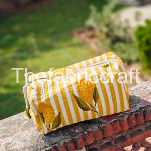 Borsa per il trucco con stampa a blocchi, piccola borsa da toilette da viaggio, astuccio in cotone fatto a mano, stampa tradizionale indiana, regalo per donna, set da 3 pezzi