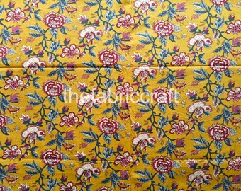 Indian Floral Cotton Fabric: Hand Block Printed Boho Fabric By The Yard