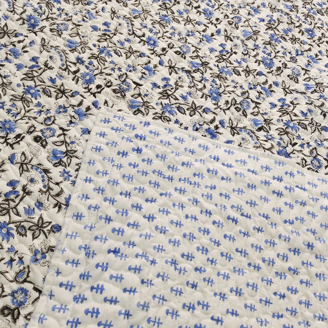 Hand Block Print Cotton Quilt Twin Quilt Reversible Quilt Etsy