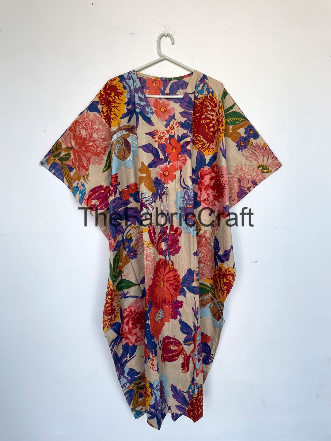 Indian Soft Cotton Kaftan Dress, Floral Print Caftan, Maxi Dress ...