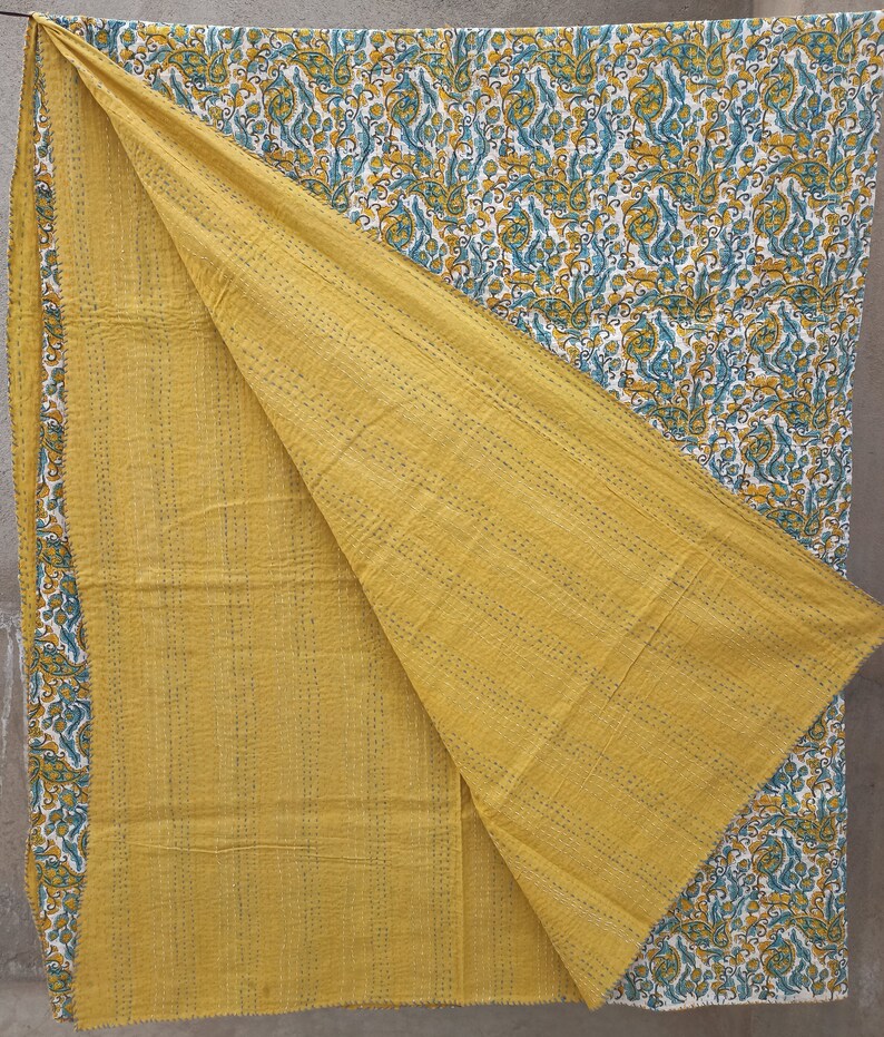 Vintage Kantha Quilt Handmade Quilt Block Print Quilt Twin Etsy