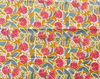 Floral Block Print Cotton Fabric: Soft Indian Sewing Fabric By The Yard