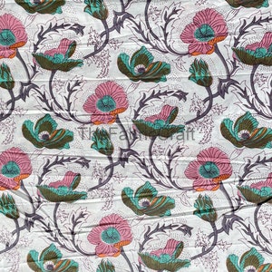 Indian Hand Block Print Cotton Fabric, Floral Print Pure Cotton Fabric By The Yard, Soft Cotton Dress Fabric, Sewing Fabric