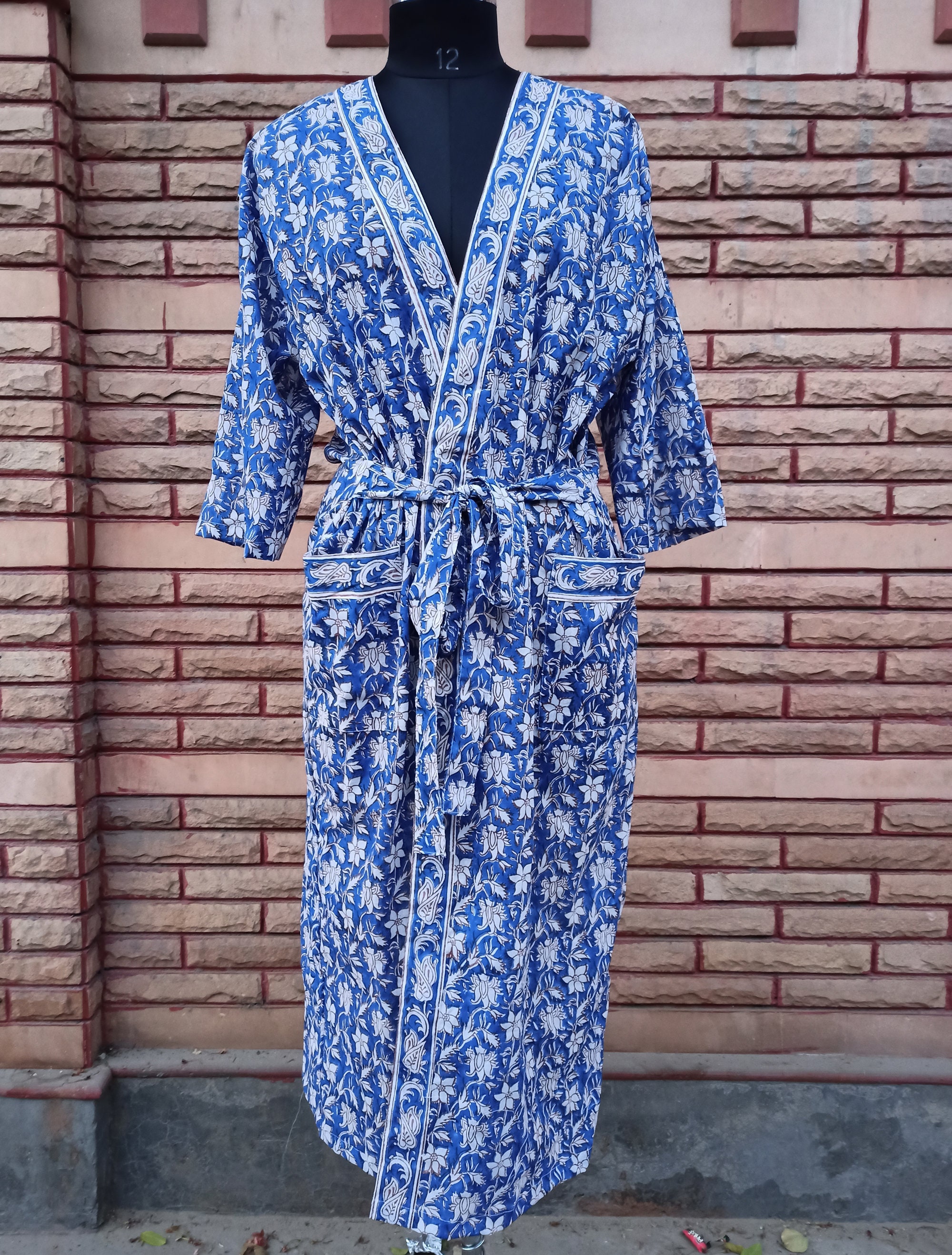 Floral Print Block Print Cotton Kimono Robes Japanese Kimono Etsy