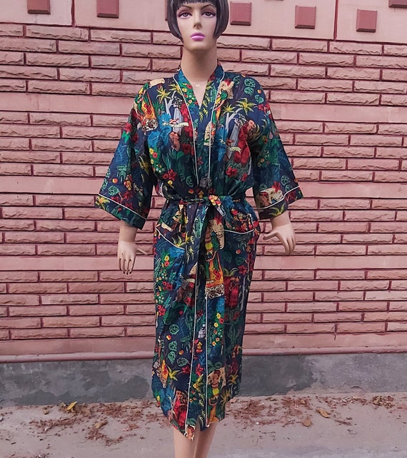 Frida Kahlo Kimono Robe, kimono de algodón largo indio, batas de baño  hechas a mano, kimono de playa - Etsy España