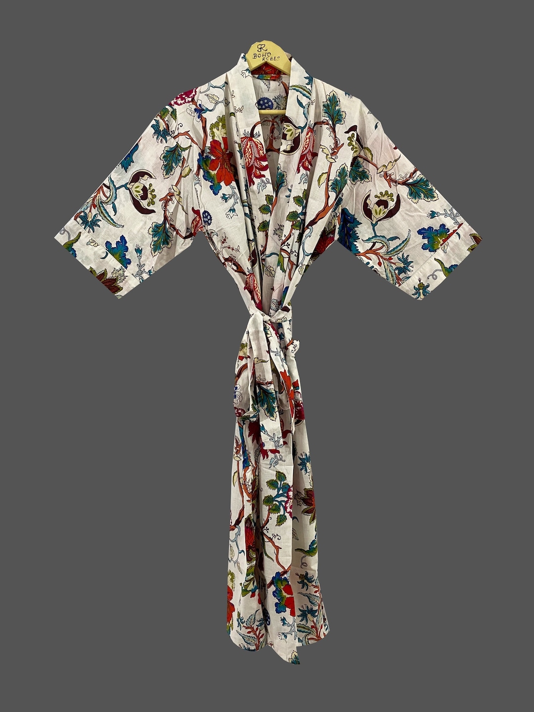Floral Cotton Kimono Robe, Bridesmaid Robe, Getting Ready Robe, Indian