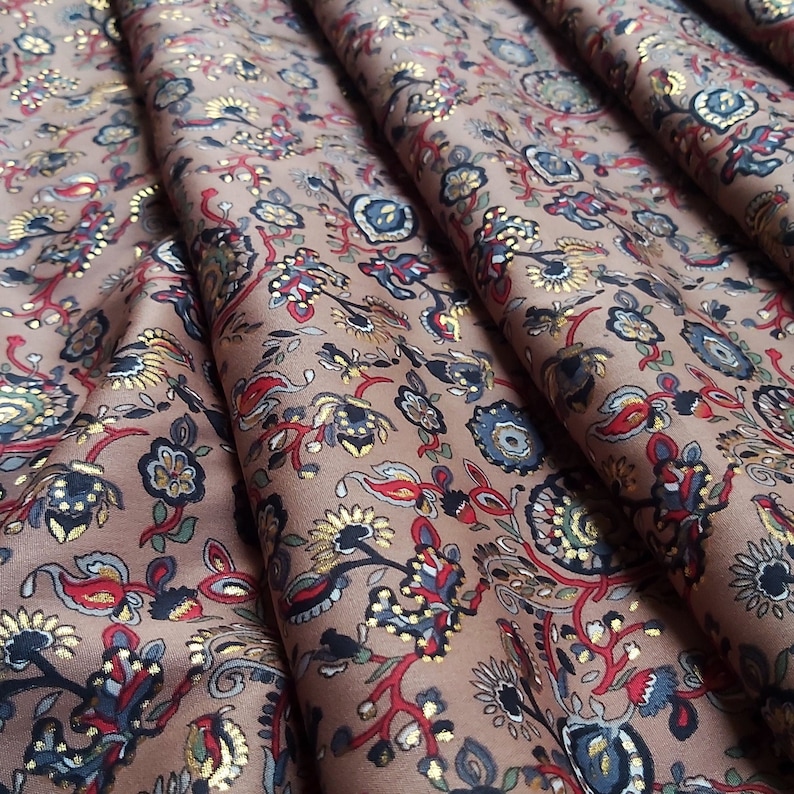 Gold Printed Crepe Fabric Paisley Design Crepe Fabric Iron /& Wrinkle Free Crepe Fabric Floral Silk Fabric Wedding Dress Crepe Fabric