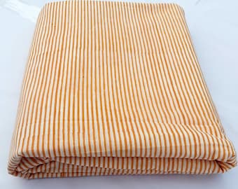 Striped Block Print Cotton Fabric: Indian Robe & Dress Material