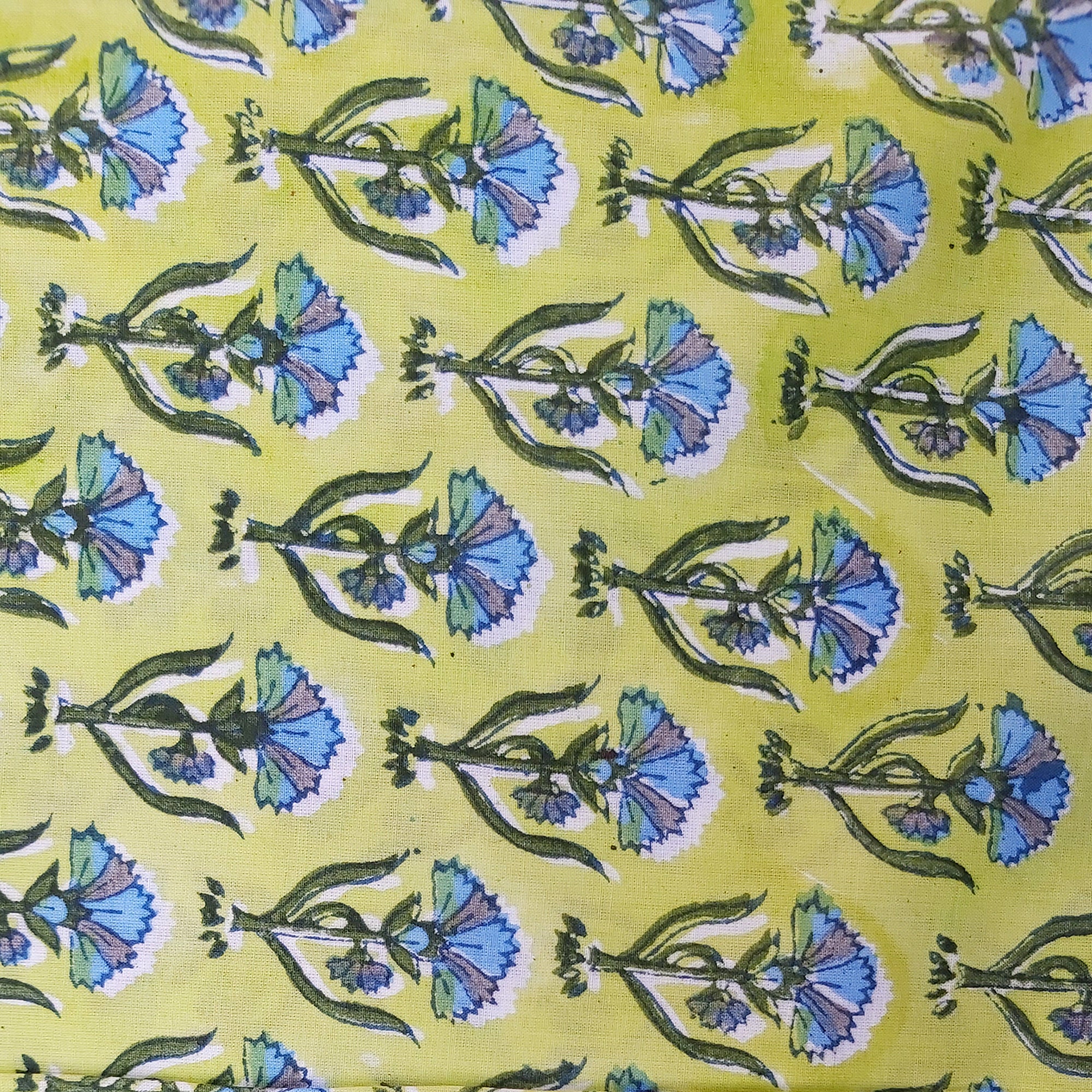 Hand Block Print Fabric Floral Print Green Fabric Girls Etsy