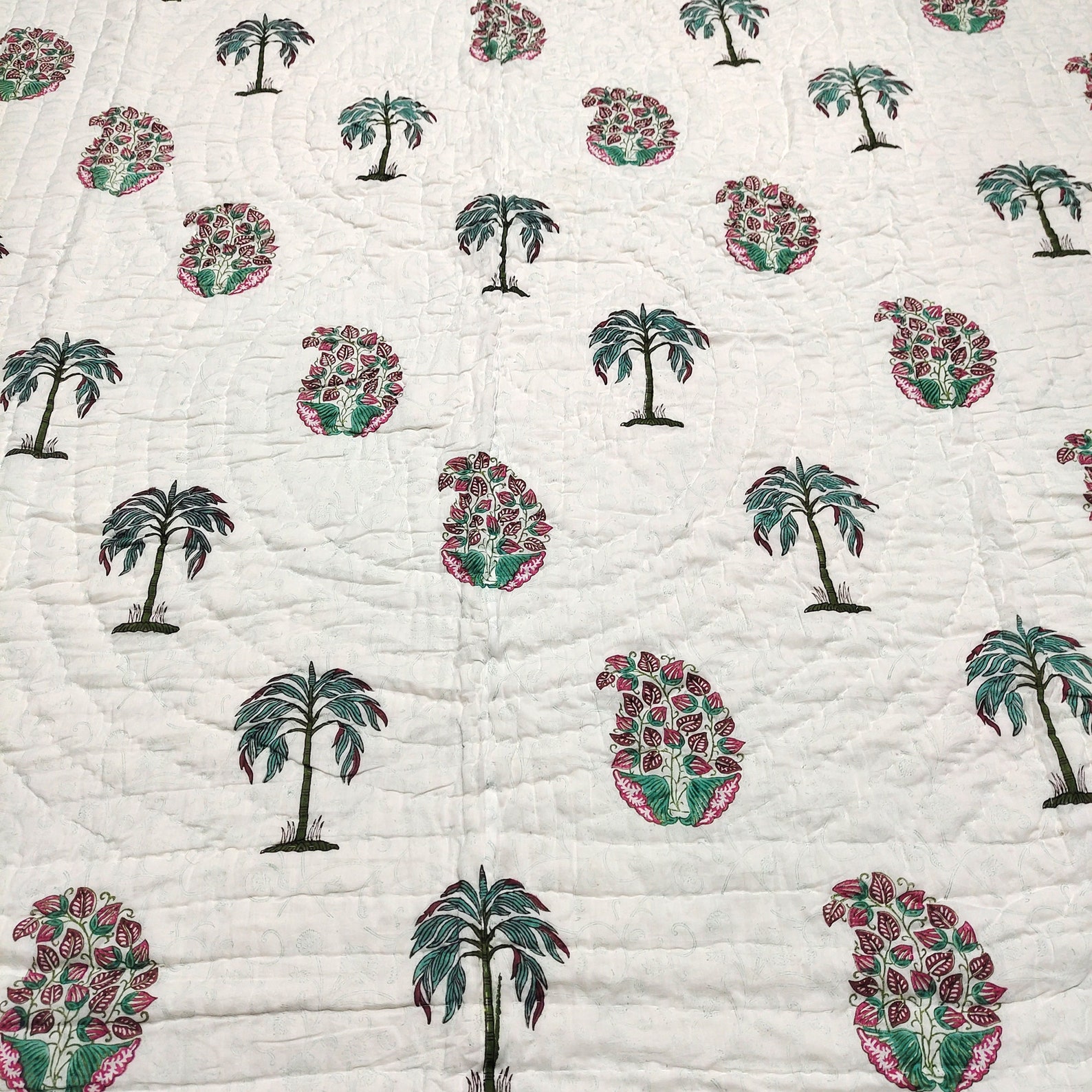 King Size Cotton Quilt Block Print Quilt Cotton Bedspread Etsy UK