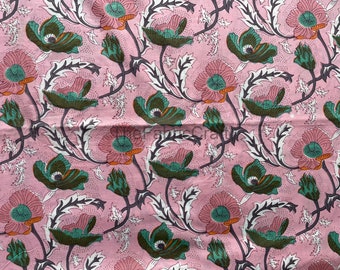 Floral Block Print Cotton Fabric By The Yard: Indian Hand Printed Soft Cotton