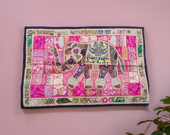 Handmade Vintage Sari Tapestry: Boho Elephant Wall Hanging (40x60)