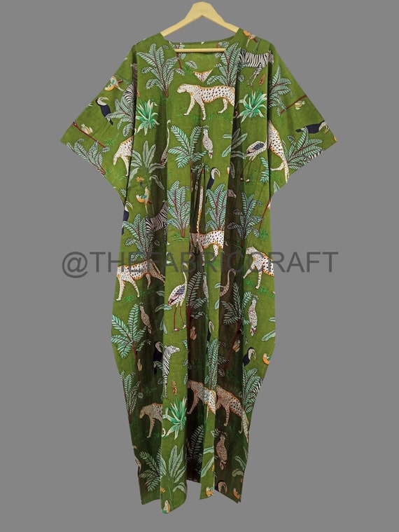Indian Soft Cotton Caftan, New Jungle Print Cotton Kaftan, Maxi Dress, Beach Cover Up, Bridesmaid Gift, Kaftan For Women's, Nightwear Dress