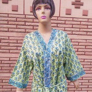 Hand Block Print Kimono, Bridesmaid Robe, Cotton Kimono, Women&#39;s Beautiful Floral Kimono Robes, Long Japanese Kimono, Bridal Christmas Gift