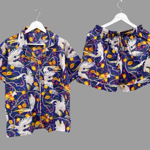 Hand Block Bird Cotton Pajama Set: Women&#39;s Summer Loungewear