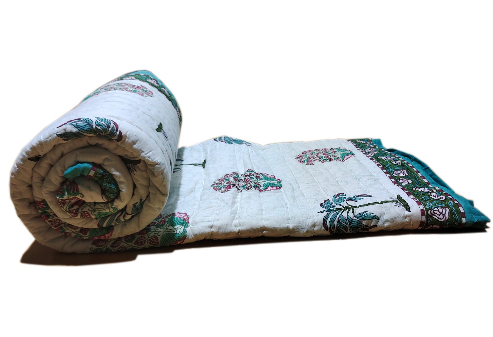 King Size Cotton Quilt Block Print Quilt Cotton Bedspread Etsy UK