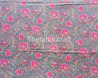 Hand Block Print Cotton Fabric: Floral Dress Making Fabric By The Yard