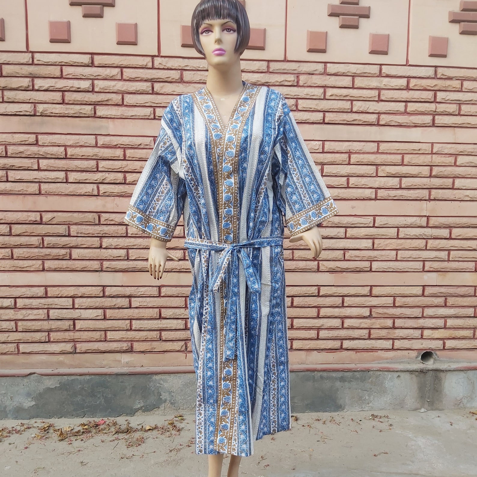 Indian Cotton Kimono Block Print Kimono Robe Womens Dressing Etsy