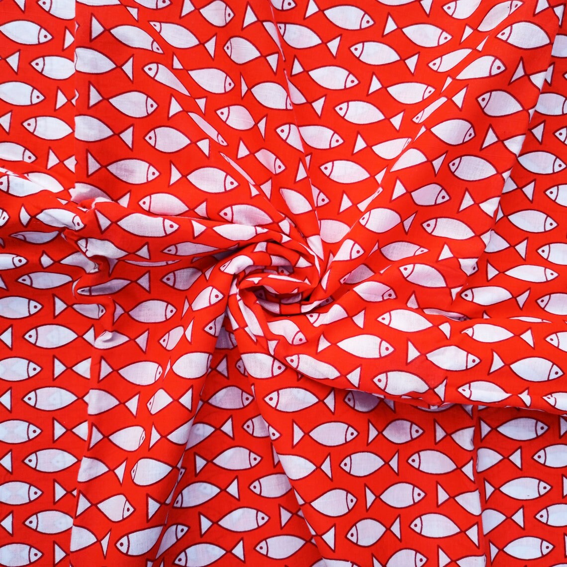 Orange Fish Print Cotton Fabric Indian Block Print Fabric - Etsy