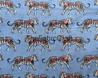 100% Soft & Pure Cotton Fabric By The Yard, Indian Handmade Fabric, Block Print Fabric, Tiger Print Fabric, Animal Print Fabric, Kids Fabric