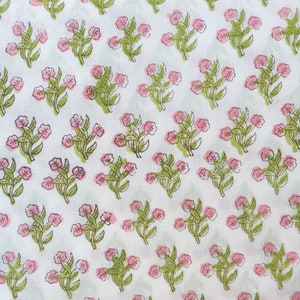 Grüner Floral Block Print Stoff: Indischer Baumwollstoff