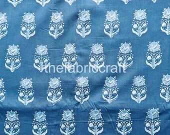 Indigo Floral Print Cotton Fabric: Soft Indian Block Print