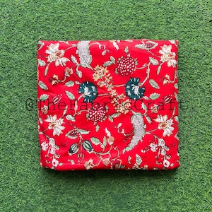 Red Floral Block Printed Fabric, Indian Cotton Fabric By The Yard, Soft Material, Dress Making Fabric, Crafting