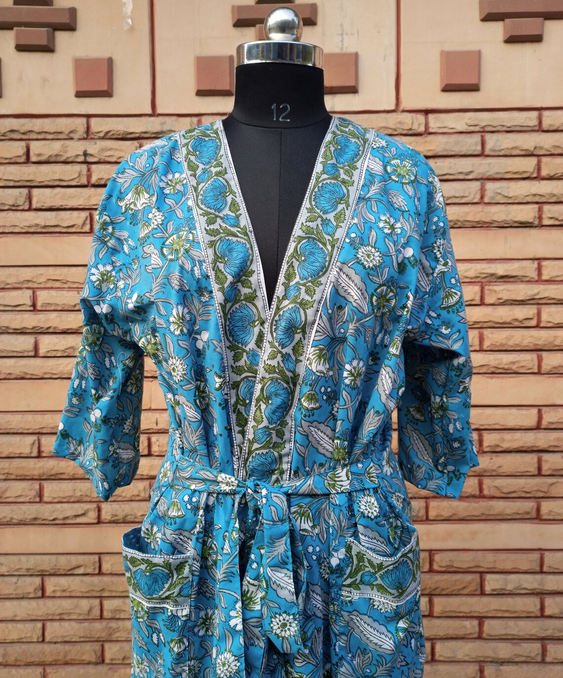 Blue Floral Kimono Robes Womens Dressing Gown Womens Bath | Etsy