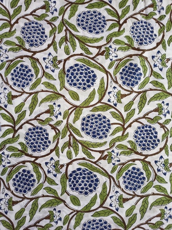 Sanganeri Print Soft Cotton Fabric by the Yard, Indian Hand Block Print  Fabric, Floral Print Fabric, Dressmaking Fabric, Sewing Fabric 