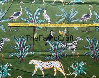 Handmade Animal Print Cotton Fabric: Indian Block Print By The Yard