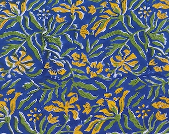 Floral Block Print Cotton Fabric: Handmade Indian Dressmaking Fabric